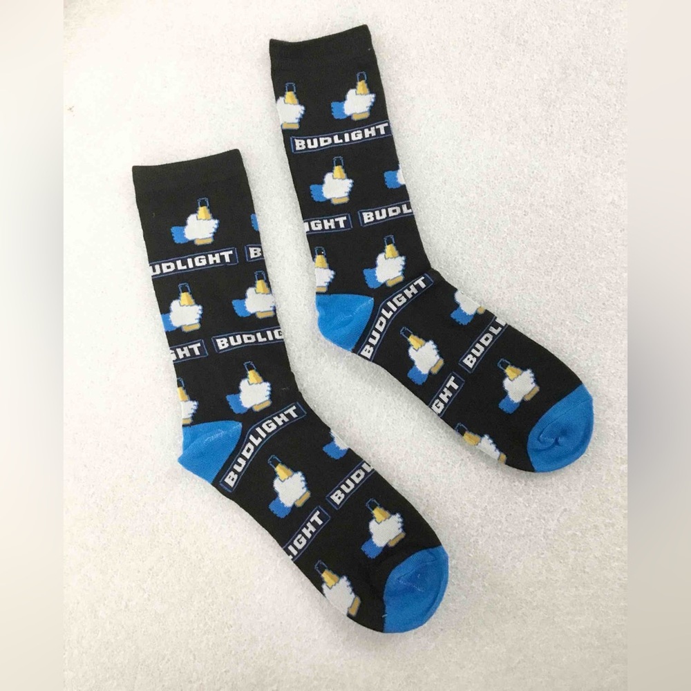 Bud Light All Over - Novelty Crew Socks - One Size Fits Most (6-12)